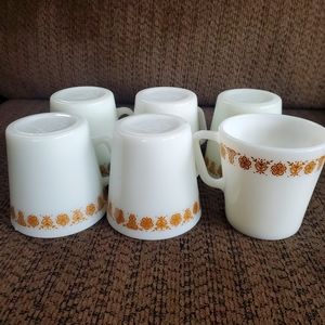 1970s Pyrex Butterfly gold coffee cups set of 6